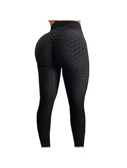 Womens High Waist Textured Workout Leggings Booty Scrunch Yoga Pants Slimming Ruched Tights