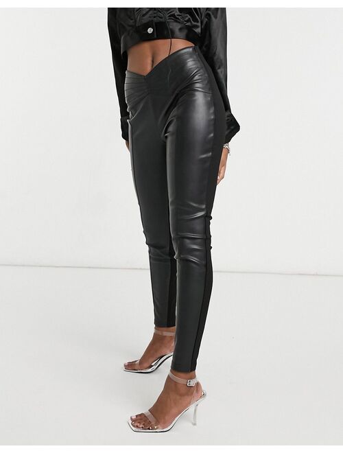 River Island faux leather ponte mix waistband leggings in black