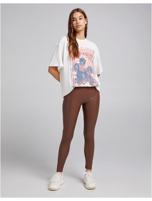 Bershka faux leather legging in brown
