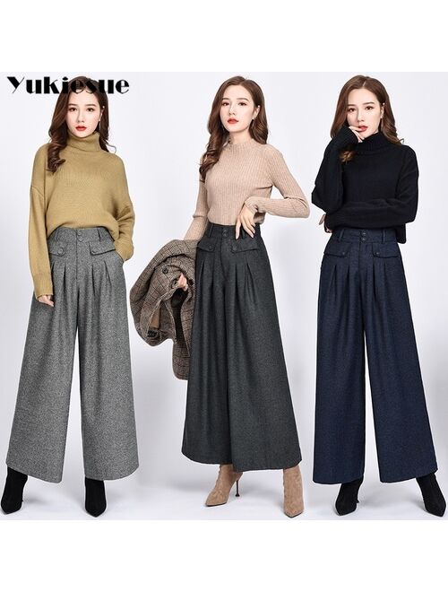 2020 winter warm wool women's pants female high waist pleated wide leg pants capris for women trousers woman Plus size 4xl