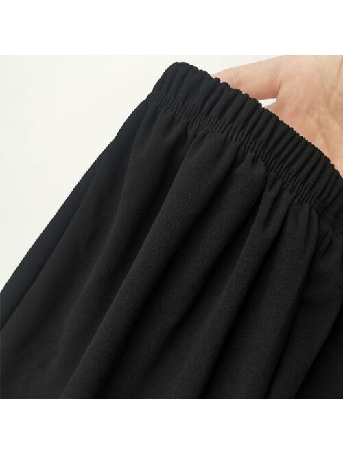 Cusual Pants Women Summer Ankle-length Loose Wide Leg Elastic High Waist Oversize Black Simple Comfortable Elegant Ladies Chic