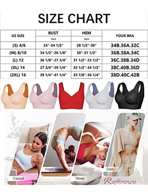 Seamless Mesh Lace Bras for Women Wirefree Comfortable Padded Lift Push Up Thin Soft Back Smoothing Bra