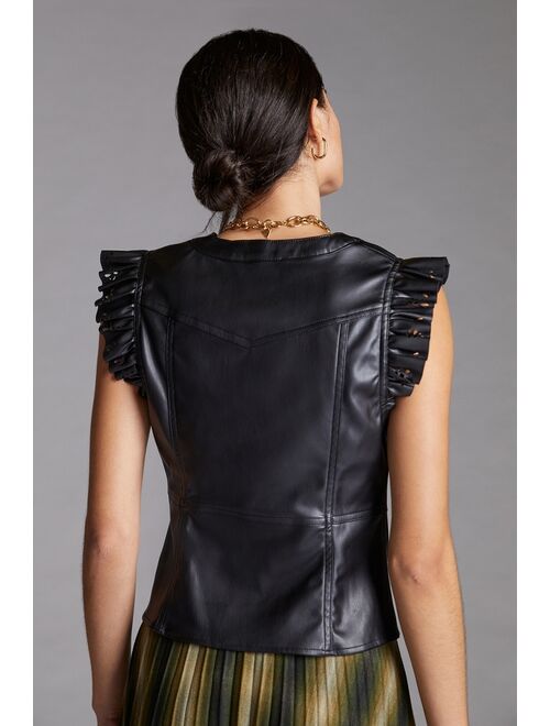 Current Air Ruffled Faux Leather Blouse
