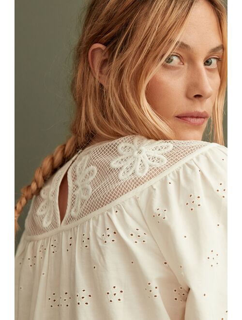 Anthropologie Puff-Sleeved Lace Blouse