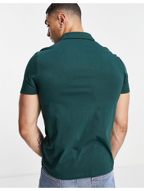 Asos Design organic button through jersey shirt in green
