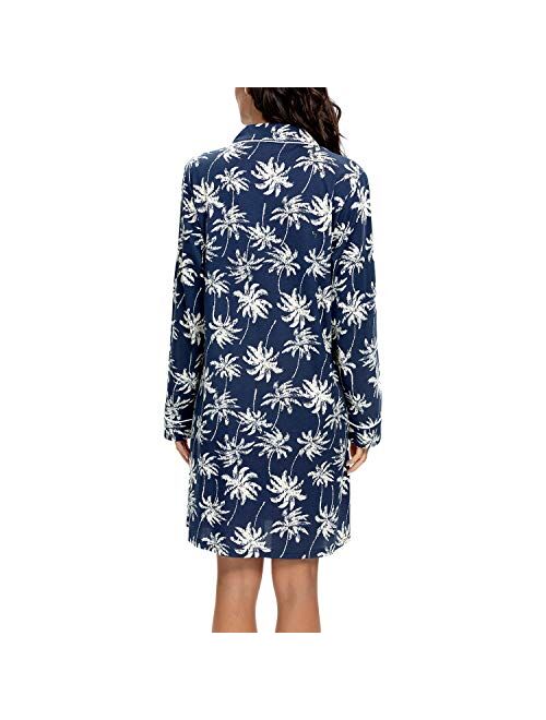 Tugege Nightgowns for Women Sleepwear V-Neck Button Down Night Shirt Long Sleeve Printed Pajamas Sleepshirts