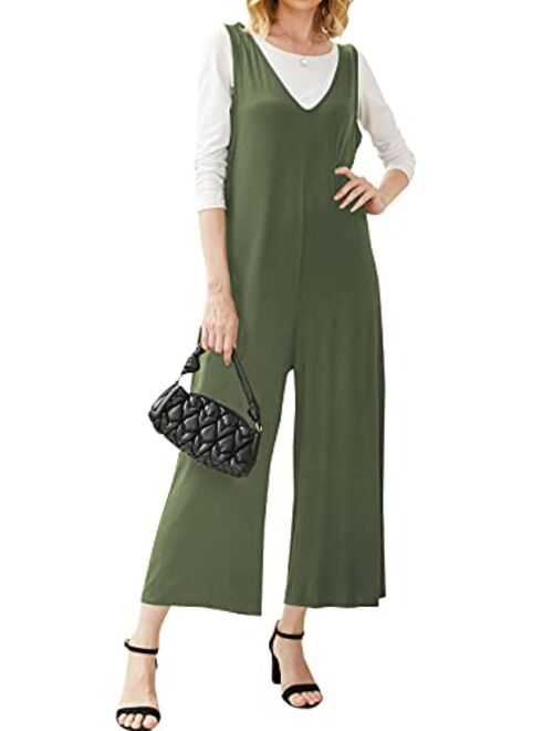 Celmia Women's Casual Sleeveless Jumpsuits V Neck Rompers Backless Wide Leg Pants