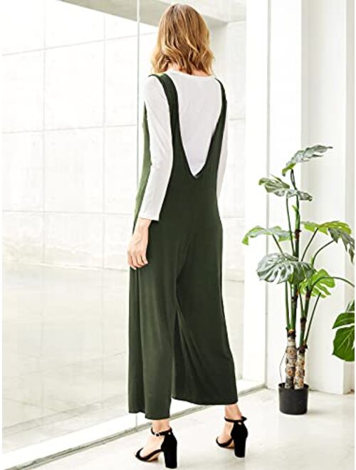 Celmia Women's Casual Sleeveless Jumpsuits V Neck Rompers Backless Wide Leg Pants