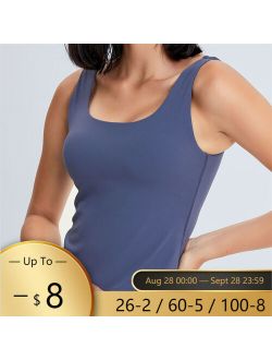 Nepoagym BLUESY Women Waist Length Workout Tank Top with Built In Bra Brushed U Neck Long Yoga Top Sports Sleeveless Gym Shirt