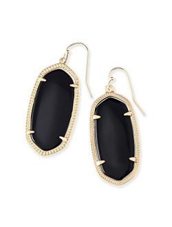 Elle Drop Earrings for Women, Fashion Jewelry, 14k Gold-Plated, Black Opaque Glass