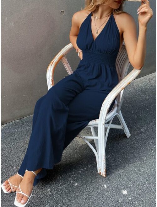 Shein Tied Backless Shirred Jumpsuit