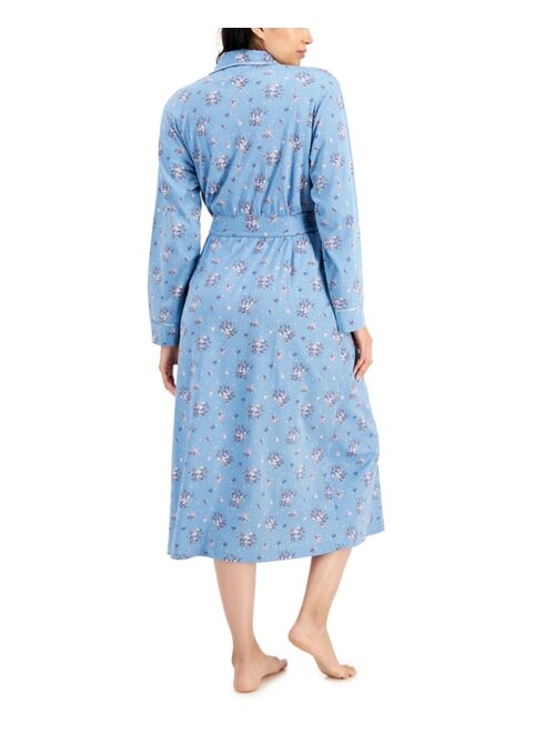 Charter Club Cotton Long Floral-Print Wrap Robe, Created for Macy's