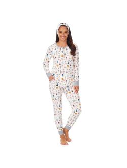 Women's Cuddl Duds® 3-pc. Henley Pajama Top, Banded Bottom Pajama Pants & Headband Set