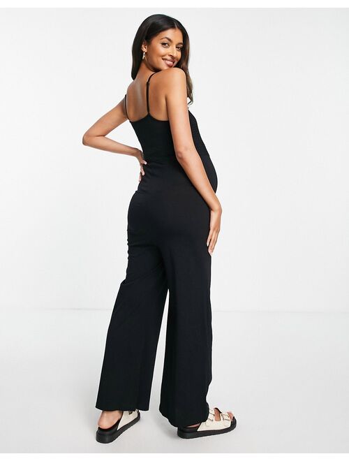 Pieces Maternity wide leg jersey jumpsuit in black