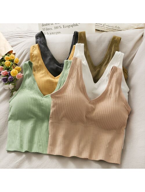 New 2021 crop tops fashion tank top women built in bra off shoulder slim fit camisole sleeveless all-match solid color camis hot