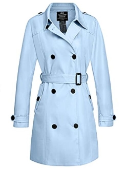 Wantdo Women's Waterproof Double-Breasted Trench Coat Classic Lapel Overcoat Slim Outerwear Coat with Belt