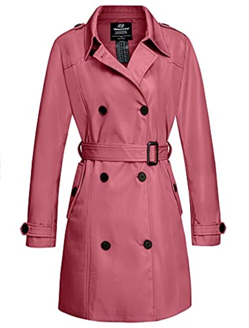 Wantdo Women's Waterproof Double-Breasted Trench Coat Classic Lapel Overcoat Slim Outerwear Coat with Belt