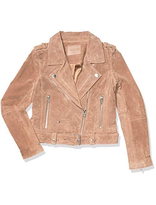 [BLANKNYC] Womens Luxury Clothing Cropped Suede Leather Motorcycle Jacket