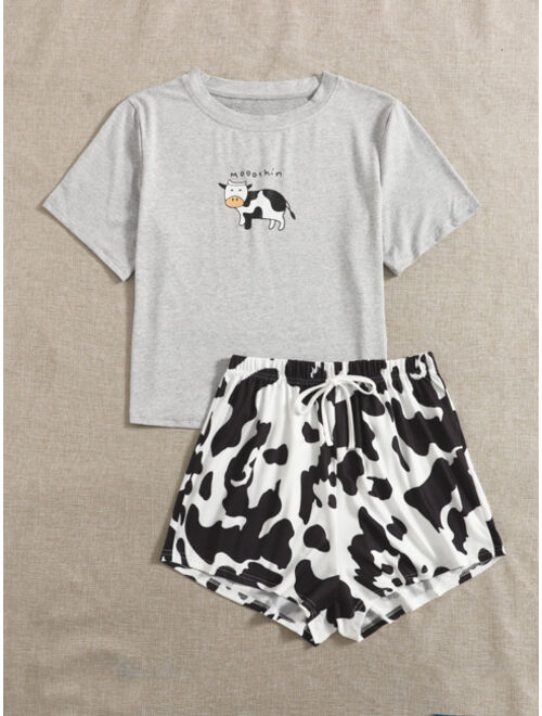 Shein Cartoon & Letter Graphic Pajama Set