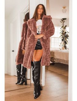 Stepping Out in Style Mauve Faux Fur Long Coat