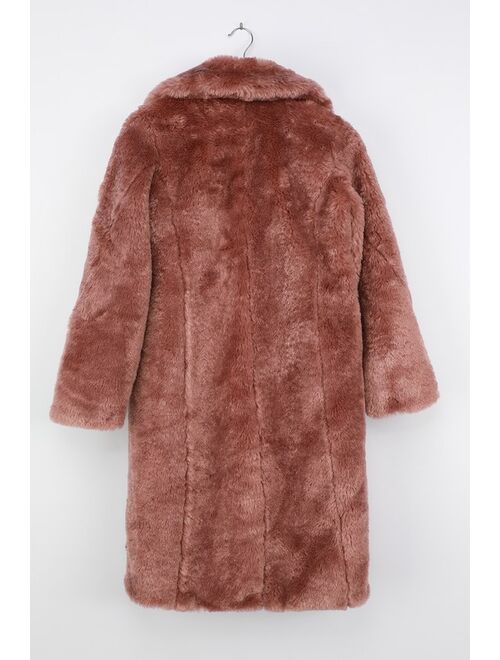 Lulus Stepping Out in Style Mauve Faux Fur Long Coat