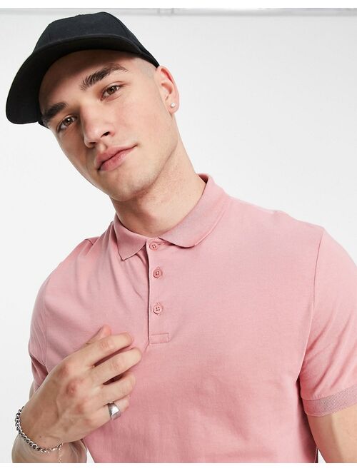 Asos Design organic jersey polo in washed pink