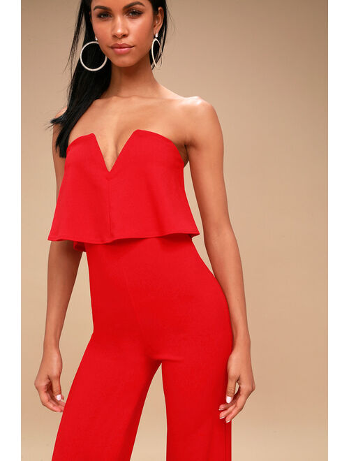 Lulus Power of Love Red Strapless Jumpsuit