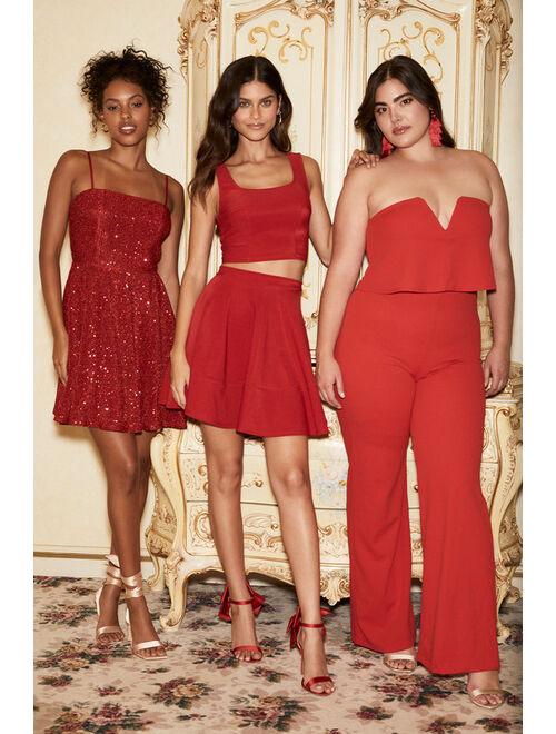 Lulus Power of Love Red Strapless Jumpsuit