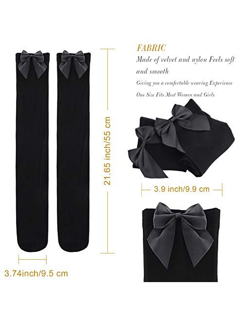 Satin Bow Stockings Women Opaque Thigh High Stockings Over Knee Long Stockings