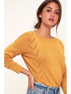 Pointelle Me More Mustard Yellow Knit Sweater