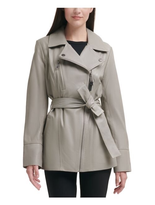 DKNY Asymmetrical Belted Leather Jacket