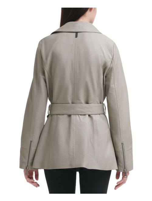 DKNY Asymmetrical Belted Leather Jacket