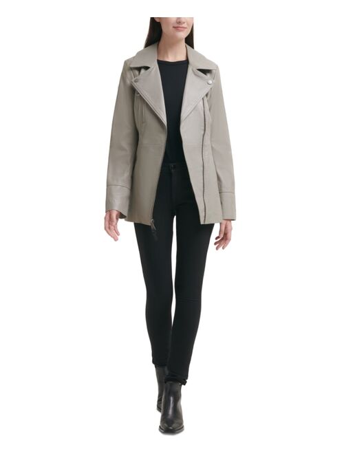 DKNY Asymmetrical Belted Leather Jacket