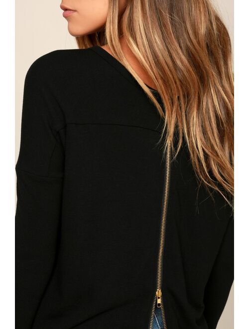 Lulus Zip to My Lou Black Sweater Top