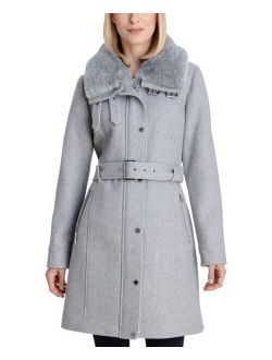 Belted Faux-Fur-Collar Coat