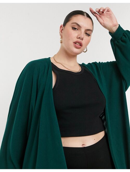 Noisy May Curve longline cardigan with volume sleeve in green