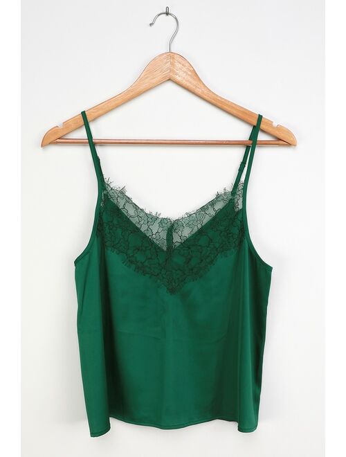 Lulus Keep Dreaming Emerald Green Satin Two-Piece Pajama Set