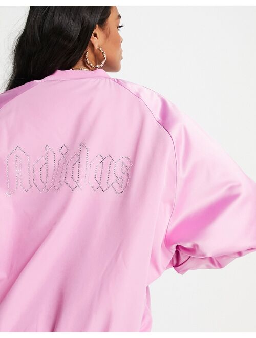 Adidas Originals Originals satin bomber jacket in pink with rhinestone