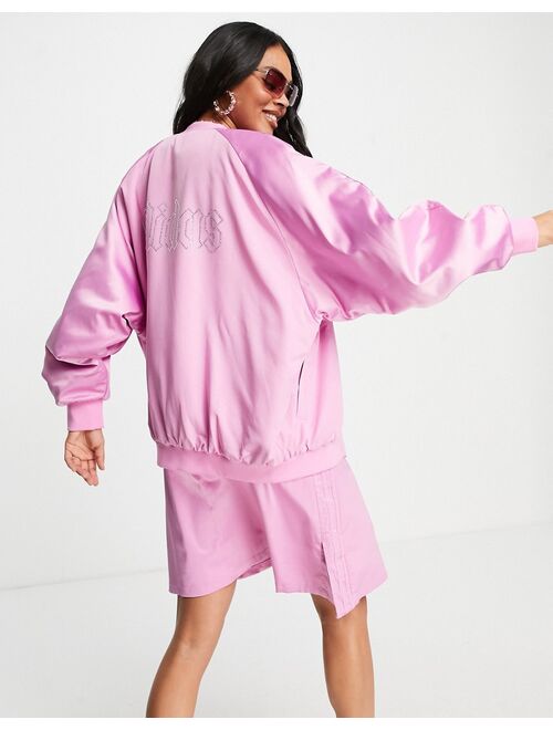 Adidas Originals Originals satin bomber jacket in pink with rhinestone