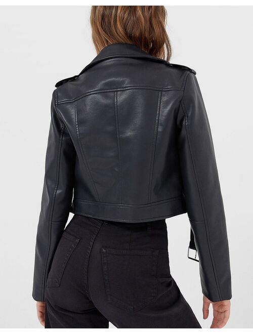 Stradivarius faux leather jacket in black
