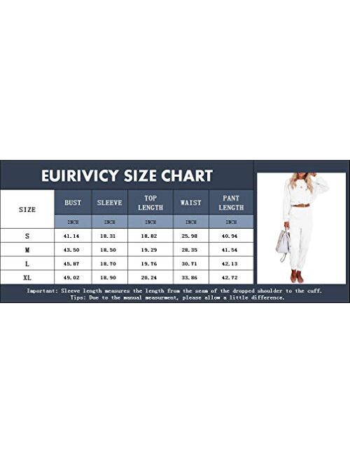 Eurivicy Women's 2 Piece Outfits Long Sleeve Drawstring Crop Top and High Waist Pocketed Joggers Casual Sweatsuits Set