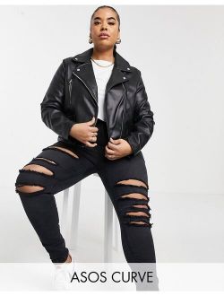 Curve ultimate faux leather biker jacket in black