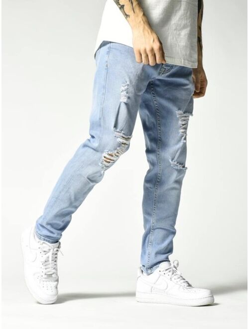 Shein Men Ripped Light Washed Jeans