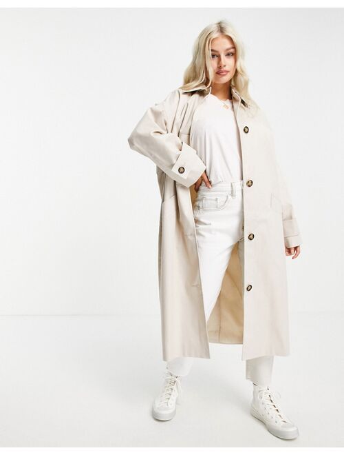 Asos Design Petite longline trench coat in stone