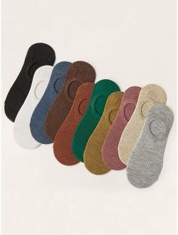 Multicolored Ribbed No Show Socks - 10 Pairs