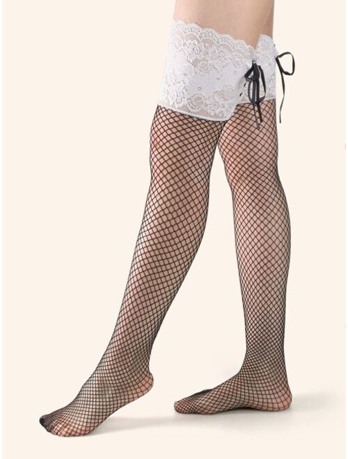 Shein Lace Trim Fishnet Long Stockings
