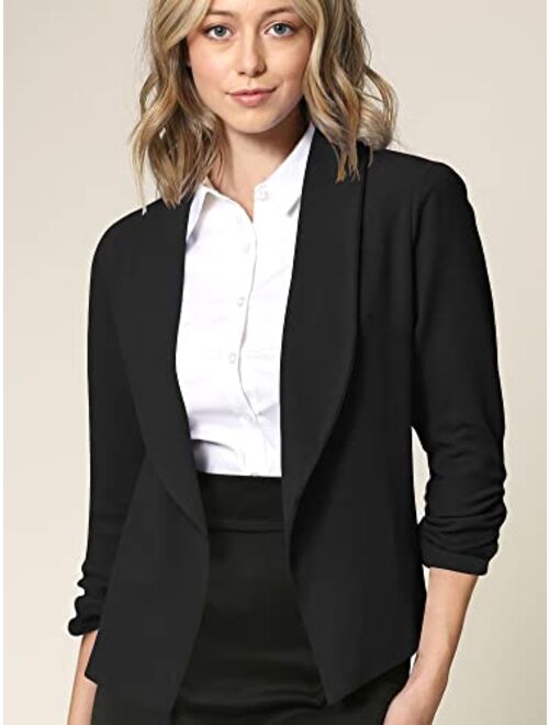 Lock and Love Women 3/4 Sleeve Blazer Open Front Cardigan Jacket Work Office Blazer