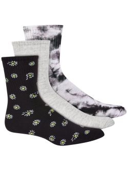 Jenni Women's 3pk Daisy & Tie-Dyed Crew Socks, Created for Macy's