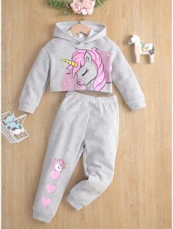 Toddler Girls Unicorn Print Crop Hoodie & Sweatpants