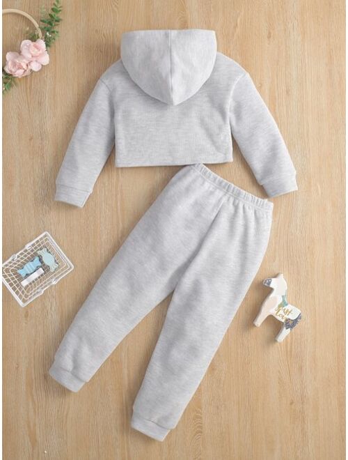 Shein Toddler Girls Unicorn Print Crop Hoodie & Sweatpants